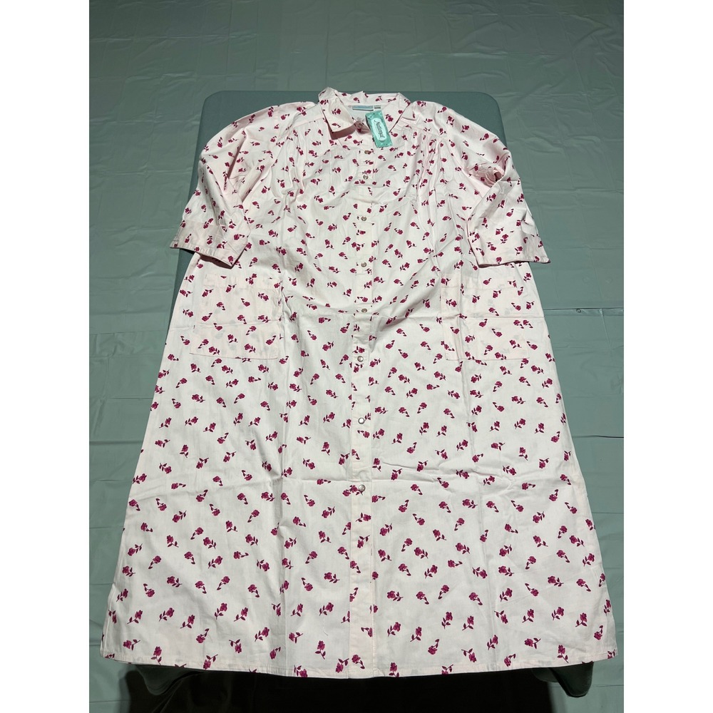 National Pink Floral Print Snap Front Long Nightgown Lounger Robe Pockets 1X NWT